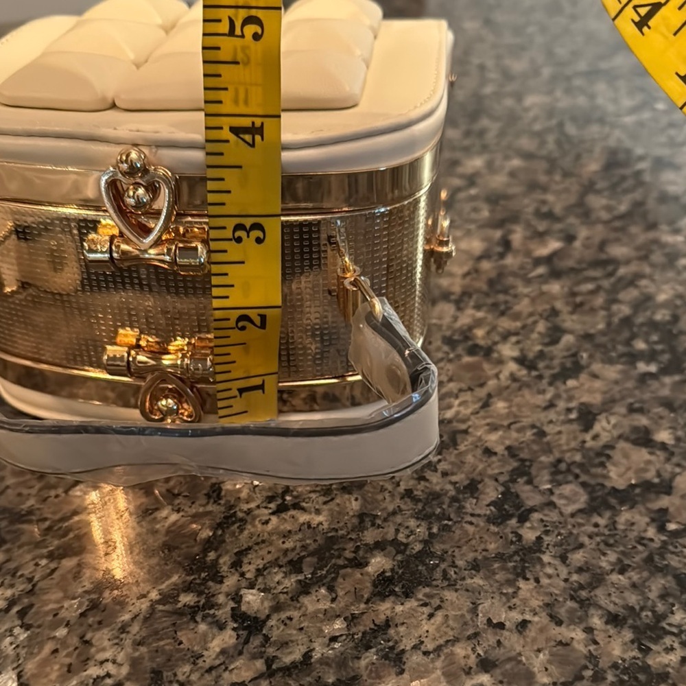 Square hard case Cream Handbag with Gold Accents NWOT - Picture 12 of 14